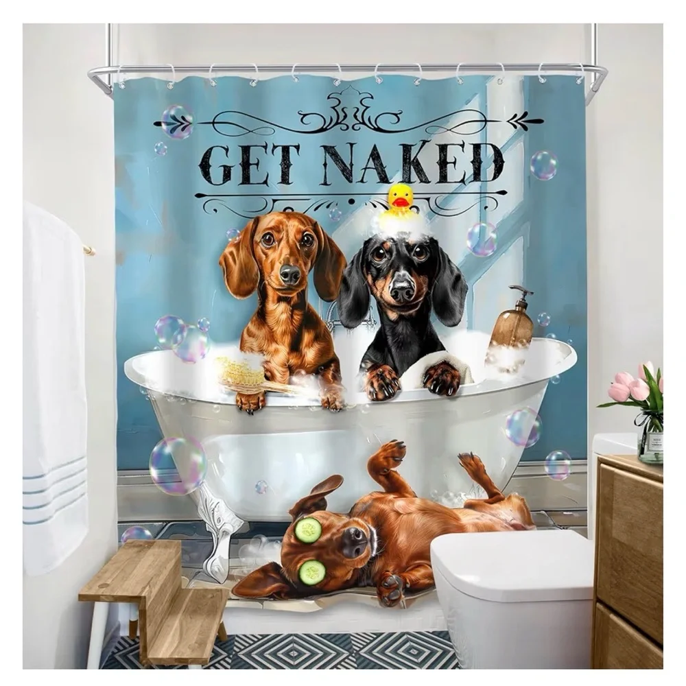 Get Naked Dachshund Shower Curtain - Blue